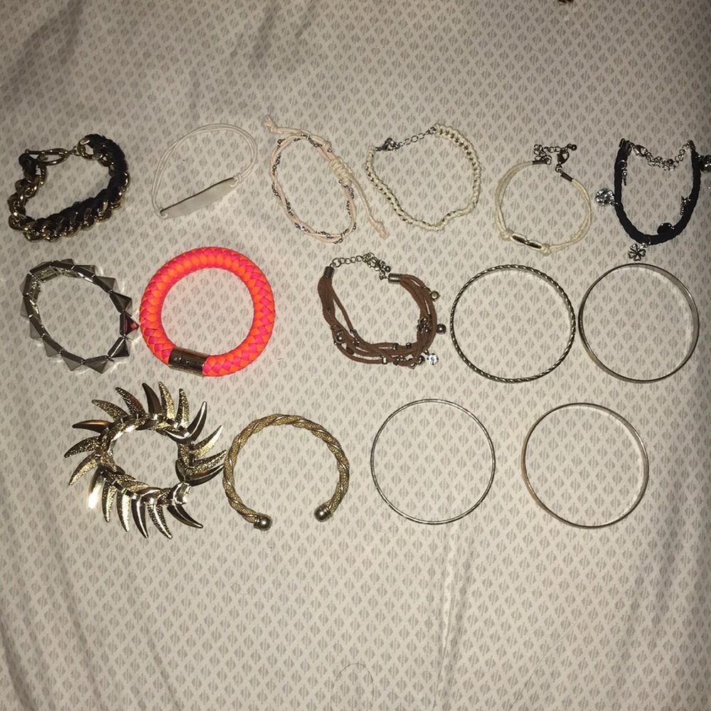 LOT OF 15 Gold Silver Bracelet Bangles Jewelry